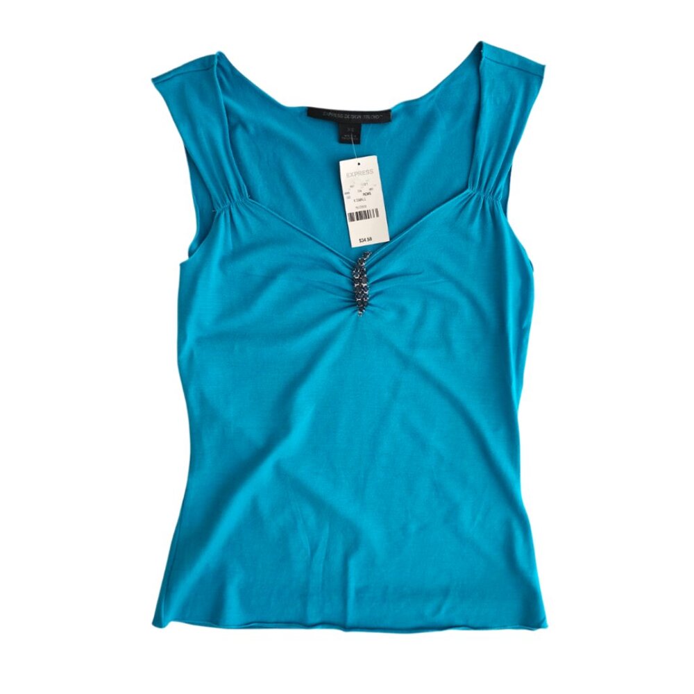 Express Vintage Sleeveless Top with Embellished Brooch  | NWT | XS | Turquoise